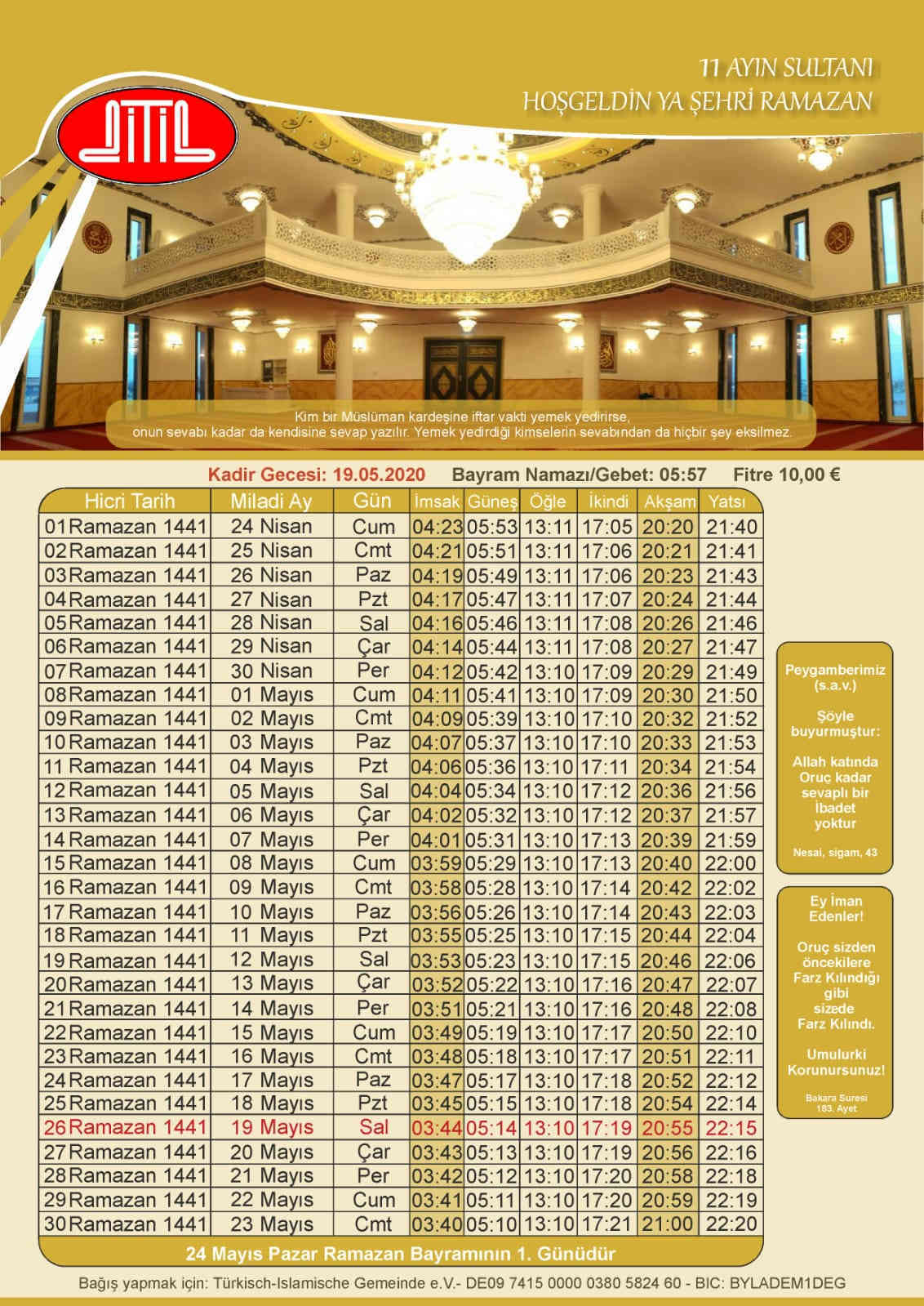 2020 Imsakiyesi Ditib DEG